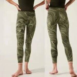 Athleta Transcend 7/8 Tight Leggings Sumi Marble Green Sz L